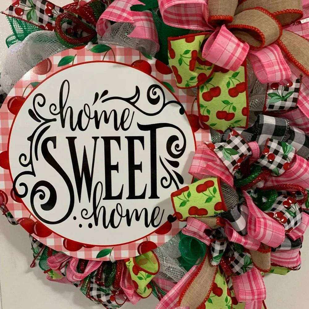 Charming Holiday Wreath with Red and Green Accents Cherries Lovers